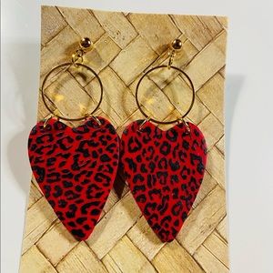 Handmade polymer clay leopard print dangle earrings